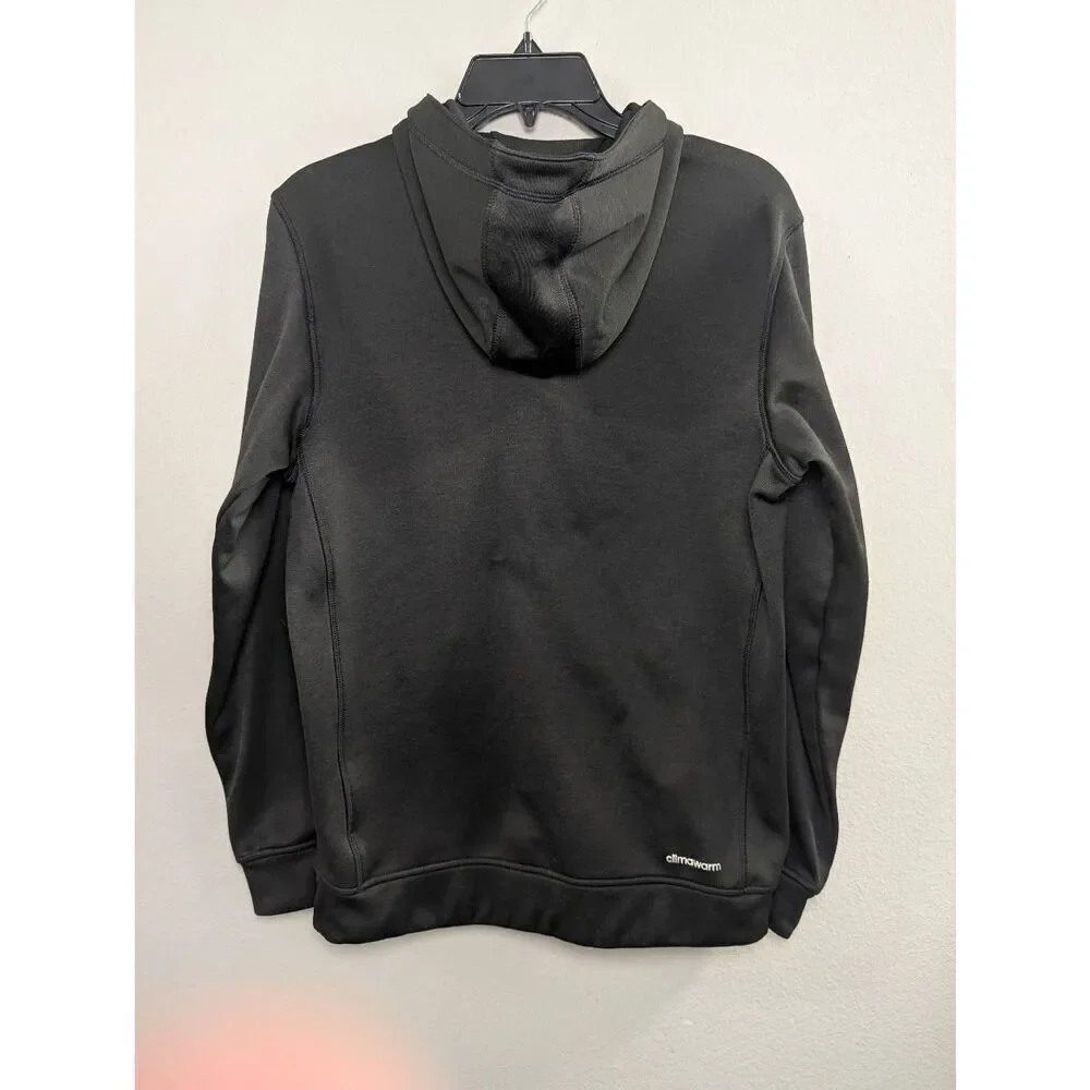 Adidas Climawarm solid black fleece lined fitness active hoodie top mens S